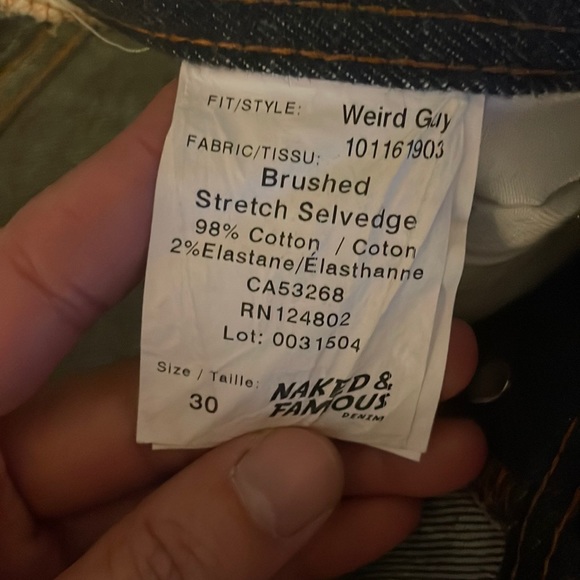 Naked & Famous blue jeans tapered fit size 30 “ brushed stretch selvedge “ - Picture 5 of 6